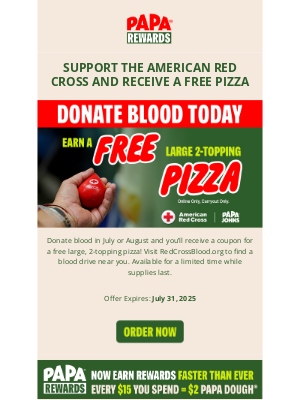Papa John's - Donate blood and get a free pizza