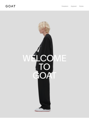 GOAT's  product focused welcome email template for new customer