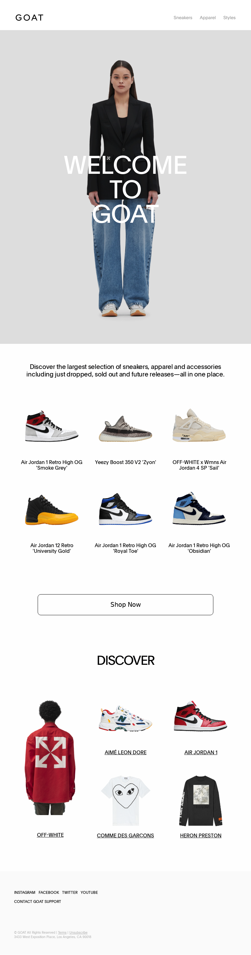 GOAT's welcome email design