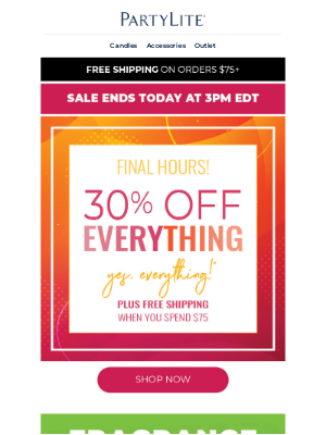 PartyLite - Final Hours: Save 30% Sitewide!