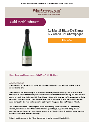 Wine Enthusiast Catalog - Le Mesnil Grand Cru Champagne Gold Medal Winner!