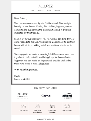 Allurez - From Our CEO: Support California Wildfire Relief