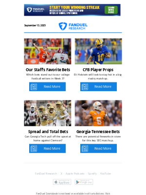 FanDuel - College Football Week 3 Bets