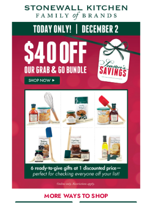 Stonewall Kitchen - 6 Gifts, 1 Price: Get $40 OFF Our Grab & Go Gift Bundle (Today Only)