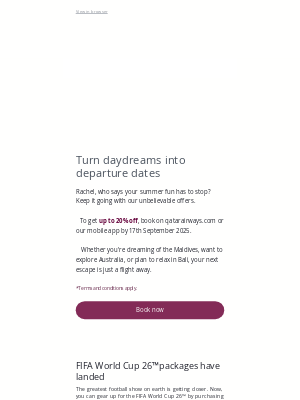 Qatar Airways - Up to 20% off your endless summer 🌴