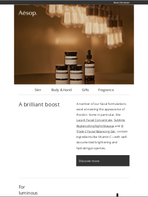 Aesop - Brightening facial formulations