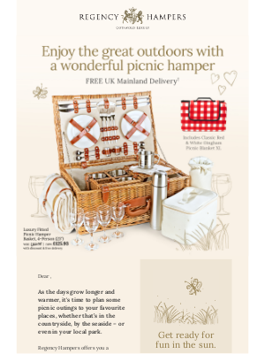Regency Hampers - 22.5% off Picnic Hampers! Order now for Bank Holiday