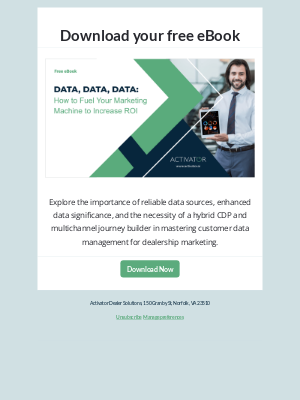 Dominion Dealer Solutions - Free eBook - Data, Data, Data: How to Fuel Your Marketing Machine to Increase ROI. 