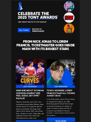 Ticketmaster - lorem Francis, Jeremy Jordan, and more Tony nominees: Who will you see on stage next?