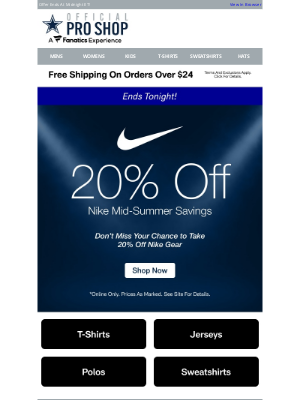 Dallas Cowboys - Last Day To Save 20% On Nike + Free Shipping!