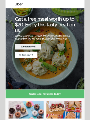 Uber - Get $20 off your first order with Uber Eats