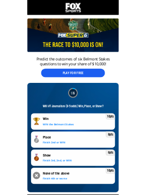 FOX Sports - And They're Off! 🐎 Race Towards $10K With Super 6