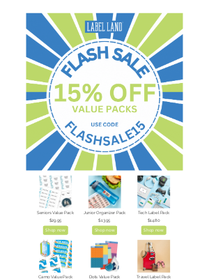 Label Land - Sale Ends Tonight - 15% Off All Value Packs! ⌛