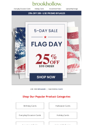 Brookhollow Cards - 5 DAYS ONLY: Save 25% at the Flag Day Celebration Sale!