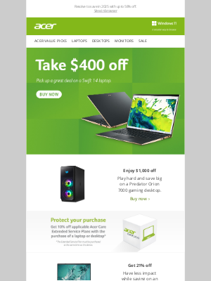 Acer - Keep your New Year’s resolutions going with up to $1,000 off