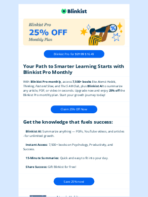 Blinkist - 🚀 Your Shortcut to Smarter Learning – 25% Off Blinkist Pro Monthly!