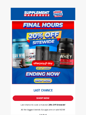 Supplement Warehouse (Australia) - Last Chance for 20% Off! ⏳