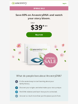 Ancestry - Fresh, new savings on AncestryDNA for spring! 🌻