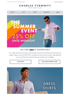 Charles Tyrwhitt - TODAY ONLY! 25% OFF Everything!