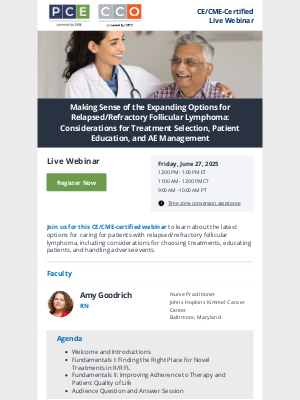 Clinical Care Options - Live APP CE on June 27: 1-Hour Update on FL Treatment & AE Management