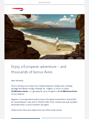 British Airways (United Kingdom) - Don’t forget your reward – up to 10,000 bonus Avios