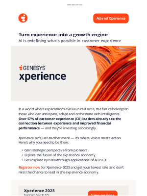 Genesys - 57% of CX leaders expect better financial results — Discover why at Xperience 2025