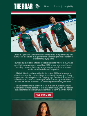Leicester Tigers - Mattioli Woods confirmed as new Main Partner