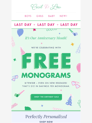 🥳 FREE Monograms! LAST DAY!