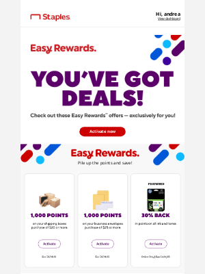 Staples - Andrea, your Easy Rewards offers are here 👉