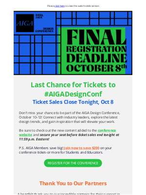 AIGA - #AIGADesignConf Ticket Sales Close Tonight!