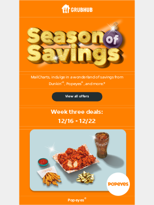 GrubHub - FREE Wings at Popeyes®! Plus, deals on Dunkin’®