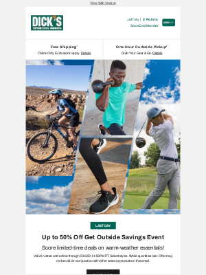 DICK'S Sporting Goods - ⏰ Gear up and get moving with DICK'S Sporting Goods... Today's the time to get up to 50% off.