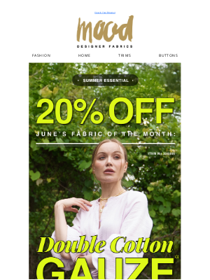 Mood Fabrics - 5 Hrs Left ☀️ 20% Off Double Cotton Gauze Ends Tonight