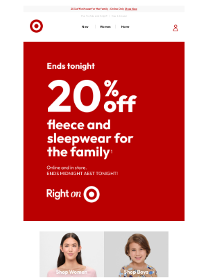 Target (Australia) - 🚨 Final Hours 🕧 20% off Fleece & Sleepwear
