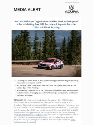 Honda - Acura & Katherine Legge Return to Pikes Peak with Hopes of a Record-Setting Run; HRC Prototype Integra to Pace the 103rd Hill Climb Running