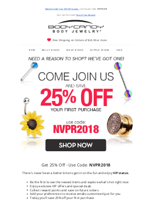 BodyCandy - Just for You! An additional 25% Off Your 1st Purchase