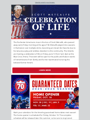 Pegula Sports and Entertainment - The Amerks host Celebration of life for Scott Metcalfe this Friday