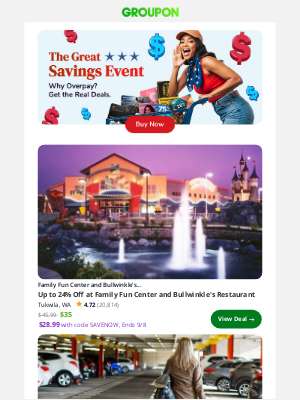 Groupon - Up to 24% Off at Family Fun Center and Bullwinkle's Restaurant