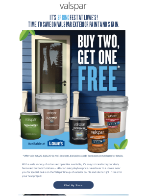 Valspar - Don’t miss out! Get a deal on Valspar exterior paints and stains now.