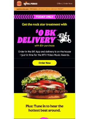 Burger King - 🏍️ $0 delivery for the VMAs!