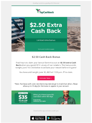 TopCashback - LAST CALL📢 $2.50 Bonus ends today!