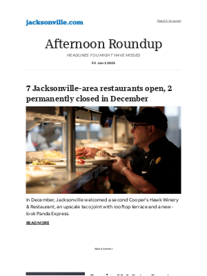 The Florida Times-Union - Afternoon Roundup: 7 Jacksonville-area restaurants open, 2 permanently closed in December