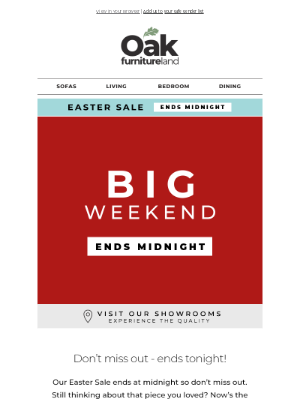 Oak Furniture Land (United Kingdom) - End Midnight | Easter sale and Big Weekend Offers!