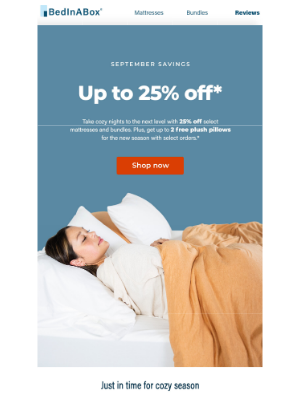 Up to 25% off September snooze.
