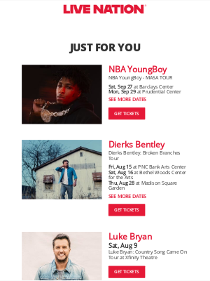 Live Nation - Your Upcoming Concert Lineup: NBA YoungBoy, Dierks Bentley, Luke Bryan