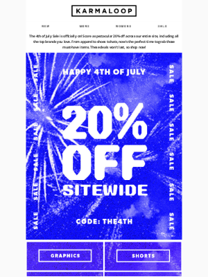 Karmaloop - Ignite Savings! Get 20% Off Sitewide for the 4th!