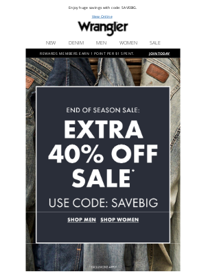 Wrangler - 🚨 Sale alert: Extra 40% off sale styles