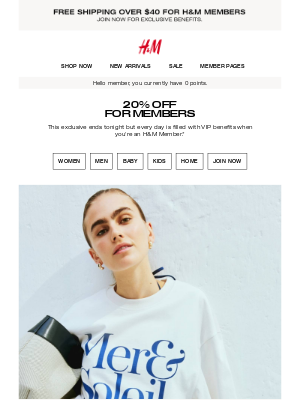 H&M - Last day: 20% off sitewide for Members
