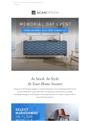 SCAN DESIGN - MEMORIAL DAY EVENT  |  Going On Now!