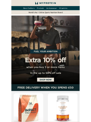 Myprotein (United Kingdom) - EXTRA 10% off when you buy any 3 items!